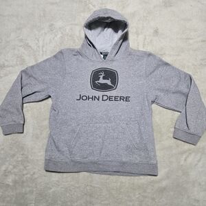 John Deere Heather Gray Boys Hoodie Sweatshirt Sz L (14-16) Farmhouse Farm